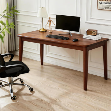 Solid Wooden Desk,63 x 19.7 Inch Desks, Rubberwood Mid Century Modern Desks, Small Writing Desk for Bedroom,Small Spaces - Walnut Color