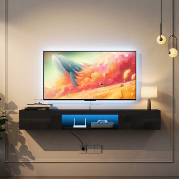 Floating TV Stand Wall Mounted with 16 Color LEDs,63