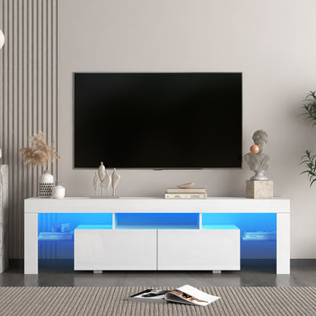 High gloss TV Stand with LED Lights for TVs up to 65'', Modern TV Console with Storage Cabinets for Living Room