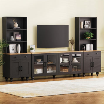 ON-TREND Farmhouse TV Stand with Solid Wood Gourd-Shaped Legs for TVs Up to 70