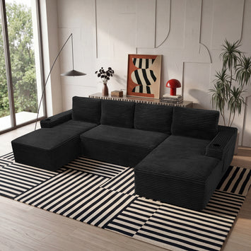 Compressible U-Shaped Sectional Sofa Set,Minimalist Style Modular Sectional Sofa, Corduroy Fabric Cloud Couch for Living Room