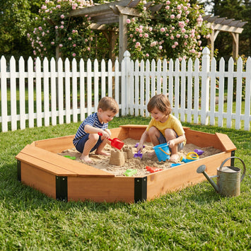 Octagon Sandbox with Storage for Kids, Solid Wood Sandpit with Cover and Liner for Backyard, Patio, Outdoor Play