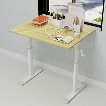 Adjustable study desk suitable for children and adults, height-adjustable, multifunctional home office desk, compact design, desktop dimensions: 60cm × 80cm, white frame with natural wood-colored tabl