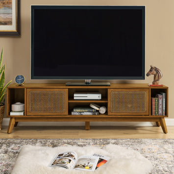 67.9 Inch Mid Century Modern Rattan TV Stand for TVs up to 75