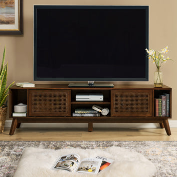 67.9 Inch Mid Century Modern Rattan TV Stand for TVs up to 75