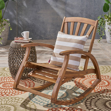 Outdoor Acacia wood Rocking Chair with Retractable foot panel,Rocker Patio Rocking Chair for Porch, Patio, Balcony,