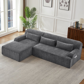 Chenille L-Shape Luxury Sectional Oversized Sofa,Mnimalist Design,Comfy Sleeper Couch for Living Room,Apartment&Reception Spaces,No Assembly Required