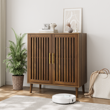 Sideboard Buffet Cabinet with Storage, Farmhouse Buffet Cabinet with Louvered Doors, Wood Coffee Bar Storage Cabinet for Kitchen, Dining Room, Living Room, Entryway, Walnut,31.5