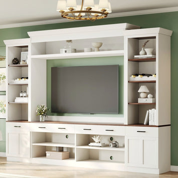 Farmhouse Entertainment Wall Unit with Bookshelf for TVs Up to 70