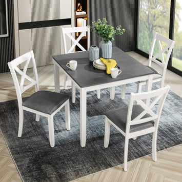 5-Piece Dining Table Set with 4 Chairs, Modern Wood Dining Table Set for 4, 4-Person Dining Table Set for Small Place, Kitchen, Dining Room, Grey & White two tone