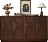 4 Door Accent Cabinet with Solid Wood Carved Doors, Adjustable Shelves, Push to Open Storage Cabinet with Cable Management, Ash Veneer Sideboard for Living Room,