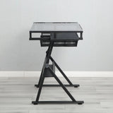 Drafting Table, 0-75° Adjustable Glass Top Artist Table  - Height Adjustable Drafting Desk with Large Storage for Painting & Crafting - Ideal for Designers and Art Students (black)