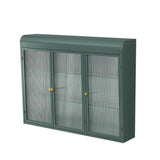3 Door Arched Wall Mounted Glass Cabinets for Kitchen, Living Room and Bathroom(Dark green)