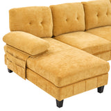 U-shaped Sectional Sofa 103.5" Chenille Fabric Couch with Dual Chaise Lounges, Storage Pockets and Armrest Pillows for Living Room, Brown