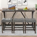 4-Piece Bar Table Set with Power Outlet, Dining Bar Table and Chairs Set,Bar Table Set with 3 Padded Stools for Living Room, Dining Room, Game Room, Brown