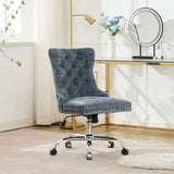 A&A Furniture Office Chair,Velvet Upholstered Tufted Button Home Office Chair with Golden Metal Base,Adjustable Desk Chair Swivel Office Chair (Gray)