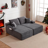 69" Cloud Sectional Couch, L-Shape Chaise with R-Shape Chaise with Deep Seat and Comfortable 2 Seater Couch for Modern Living Room,(Plush  Fabric),Black