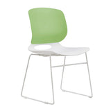 Modern stackable chair set of 4, with color combination of white and green, polypropylene seats and fiberglass reinforced backs, dimensions 18.9 x 19.7 x 34.45 inches