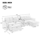 Modern Sectional Sofa 126" U-shaped Sectional Sofa Modular Sectional Couch with Movable Storage Ottomans, multifunctional Console, Bluetooth Speakers and LED Lights for Living Room, Grey