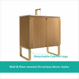Dalia 30" Freestanding & Wall Mounted Light Wood Bathroom Vanity with Ceramic Sink, Large Storage Vanity 2 Doors and Metal Support for Modern Bathrooms, KD