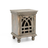 Antique Grey Wood Nightstand