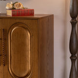 59.84" Gold-Toned 4-Door Sideboard Buffet Cabinet - Solid Wood & MDF Arched Door Storage Console Table for Dining Room/Living Room