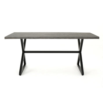 Rolando Outdoor Aluminum Dining Table with Steel Frame, Grey / Black