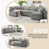 [VIDEO provided][New]130*65" Modern Modular Cloud Sofa Bed, 6 Seat Chenille Sectional Couch Set with Ottoman,Free Combination,Convertible U Shaped Sleeper Sofa for Living Room, Apartment, 3 Colors