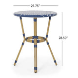 Outdoor PE Rattan and Aluminum 3 Piece French Bistro Set, Dark Teal & White, and Bamboo Finish