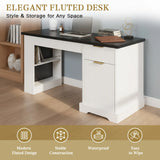 55" Modern Fluted Office Desk with Storage Cabinet & Drawers, Computer Writing Desk with Power Outlet, Pegboard, Built-in Shelves and Keyboard Tray for Study, Living Room, Home Office, White