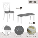 6-Piece Dining Table Set with Bench, Wood Dining Table Set for 6, Modern 6-Person Dining Table Set for Dining room, Kitchen, Grey & White two tone