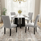 5-Piece Round Dining Table set, 43-Inch Modern Dining Table and 4 Upholstered Chairs for Dining Room, Kitchen Room, Living Room, Easy Assembly