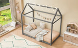 Twin Size Wooden House Bed, Gray