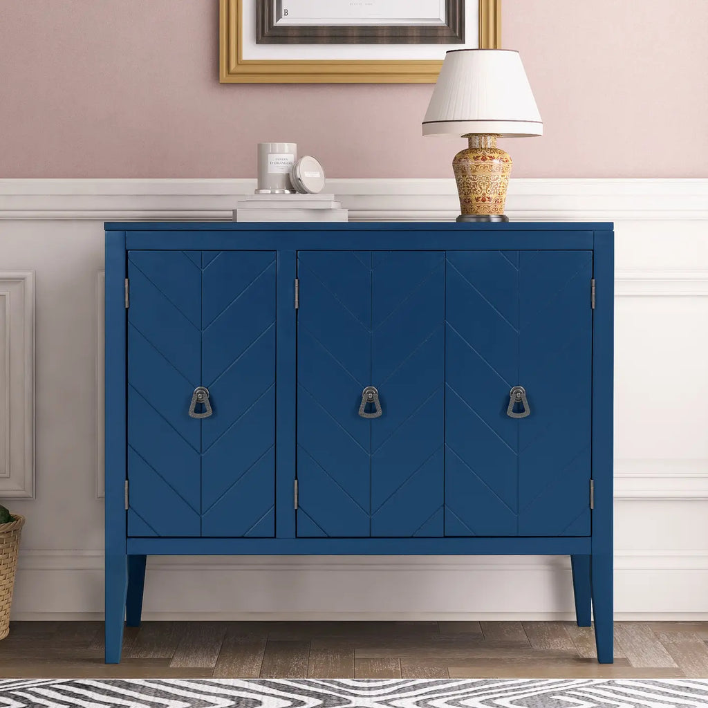 U_STYLE Adjustable Shelf Storage Sideboard with 3 Retro Metal Handles and 4 Pinewood Legs, for Entryway, Living Room, Study Room, Dining Room