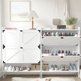 Shoe Cabinet with 2 Flip Drawers,Shoe Storage Cabinet for Entryway,Freestanding Shoe Cabinet Organizer with Open Storage,Narrow Farmhouse Shoe Rack with Metal Corner Decoration Legs,White