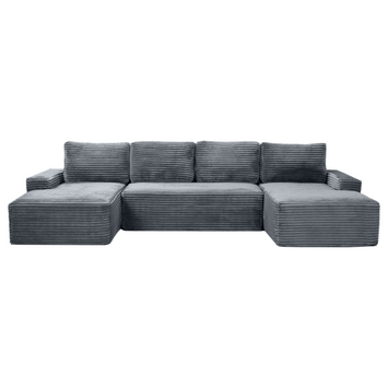 Compressible U-Shaped Sectional Sofa Set,Minimalist Style Modular Sectional Sofa, Corduroy Fabric Cloud Couch for Living Room