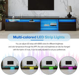 Unique Design TV Stand with 2 Glass Shelves, Ample Storage Space Media Console for TVs Up to 105", Versatile TV Cabinet with LED Color Changing Lights for Living Room, Black (OLD SKU: WF314584AAB)