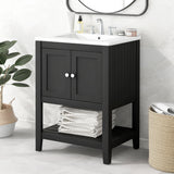 [VIDEO] 24" Black Modern Sleek Bathroom Vanity Elegant Ceramic Sink with Solid Wood Frame Open Style Shelf