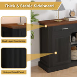 63" Fluted Sideboard Buffet Cabinet with Storage, Modern Coffee Bar Station with 4 Doors and 3 Drawers, Wood Kitchen Storage Console Table for Living Room Dining Room Entryway, Black