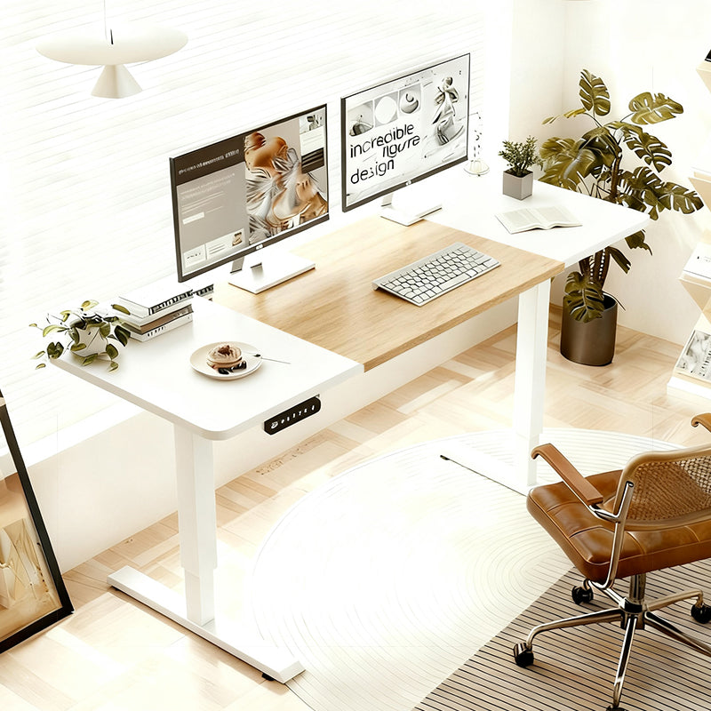 55"×24" White&Oak Electric Standing Desk Height Adjustable Desk for Home and Office Computer Table Gaming Desk Modern Lift-up Desk
