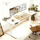 55"×24" White&Oak Electric Standing Desk Height Adjustable Desk for Home and Office Computer Table Gaming Desk Modern Lift-up Desk
