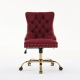 A&A Furniture Office Chair,Velvet Upholstered Tufted Button Home Office Chair with Golden Metal Base,Adjustable Desk Chair Swivel Office Chair (Gray)