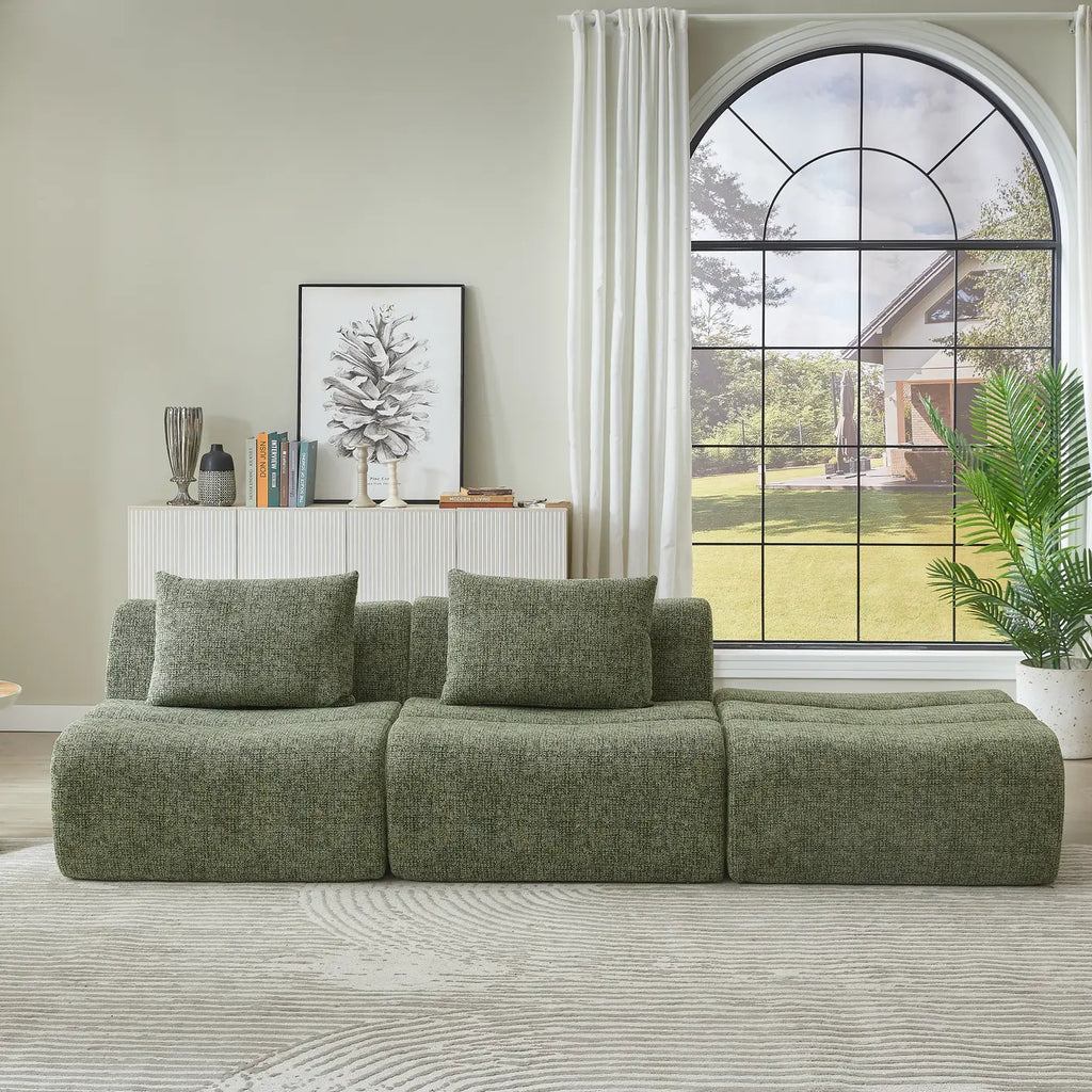 Oversized 3 Seater Compressed Sofa with Chenille Fabric, No Assembly, Space-Saving for Living Room, Apartment