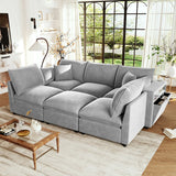 Modern Sectional Sofa Modular Sofa 93.7" U-shaped Sofa Couch Sofa Bed L-shaped Sofa with a Movable Ottoman, Storage Armrests and USB Ports, Beige