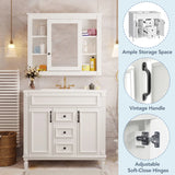36'' Bathroom Vanity with Top Sink, Mirror Cabinet, Modern Bathroom Storage Cabinet with 2 Soft Closing Doors, Single Sink Bathroom Vanity