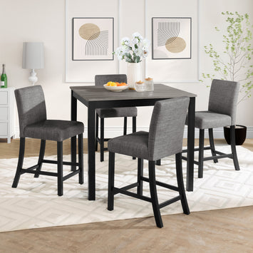 5-Piece Counter Height Table Set with 4 Chairs, Counter Height Table Set for 4 with Chairs, Wooden Counter Height  Table Set for Kitchen, Dining Room, Light Grey & Black Two Tone