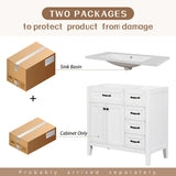 36" Bathroom Vanity with Sink Combo, White Bathroom Cabinet with Drawers, Solid Frame and MDF Board (Old Sku:JL000007AAK)