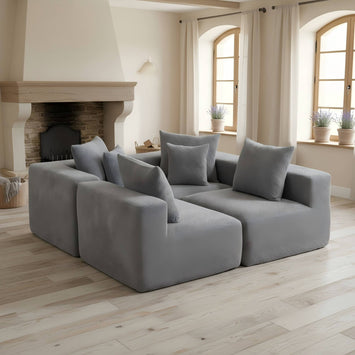 Modular L-Shaped Sectional Sofa, All-Foam Deep-Seat Couch in Plush Textured Chenille, Includes 5 Matching Pillows, Compressed Shipping, 111