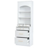 [Assembly Video Provided] TOPMAX Modern 83.7inch High Kitchen Pantry, Freestanding Tall Kitchen Hutch with Faux Marble Top, Display Cupboard Cabinet with 5 Storage Drawers and Adjustable Shelf, White