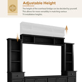 Minimalist Entertainment Wall Unit Set with Bridge for TVs Up to 75'', Ample Storage Space TV Stand with Adjustable Shelves, Modernist Large Media Console for Living Room, Black(NEW SKU: N721S000061B)